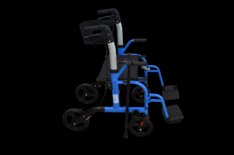 Foto : Homecare Rollator en Transportrolstoel in 1 – Met Zitting en Voetsteunen – Blauw