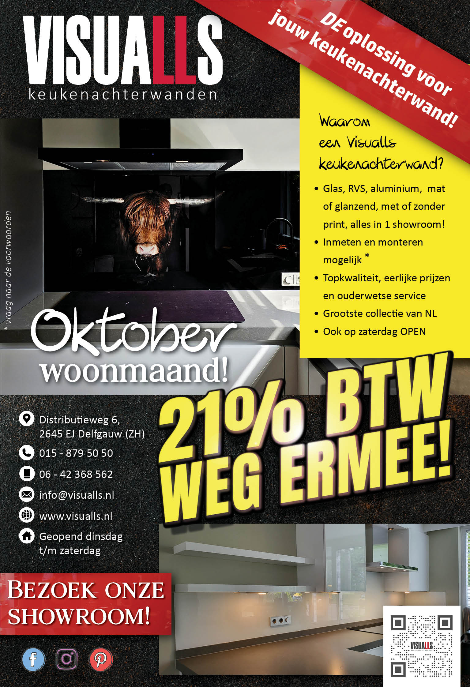 Foto : Oktober Woonmaand-actie bij Visualls keukenwanden: 21% Btw-korting op je keukenwand.