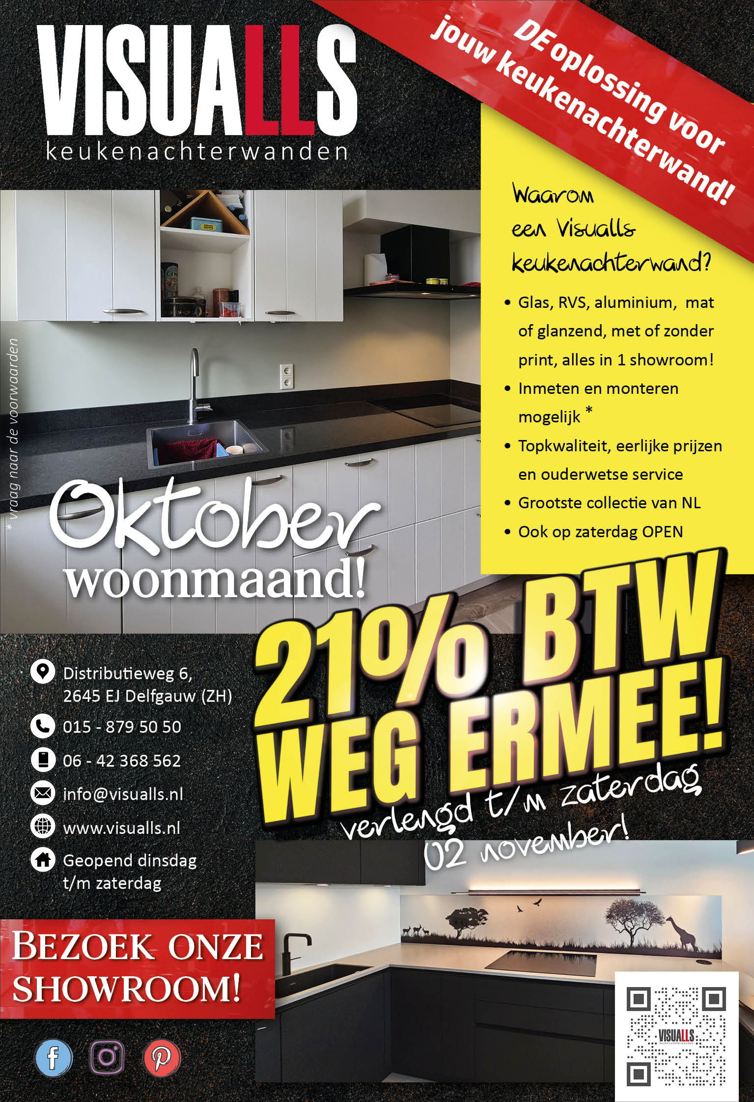 Foto : Oktober Woonmaand-actie bij Visualls keukenwanden: 21% Btw-korting op je keukenwand.